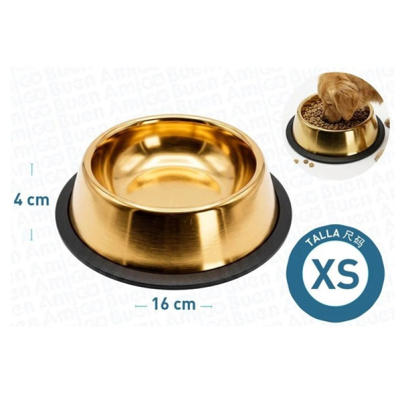 Comedero metalico color dorado 16cm