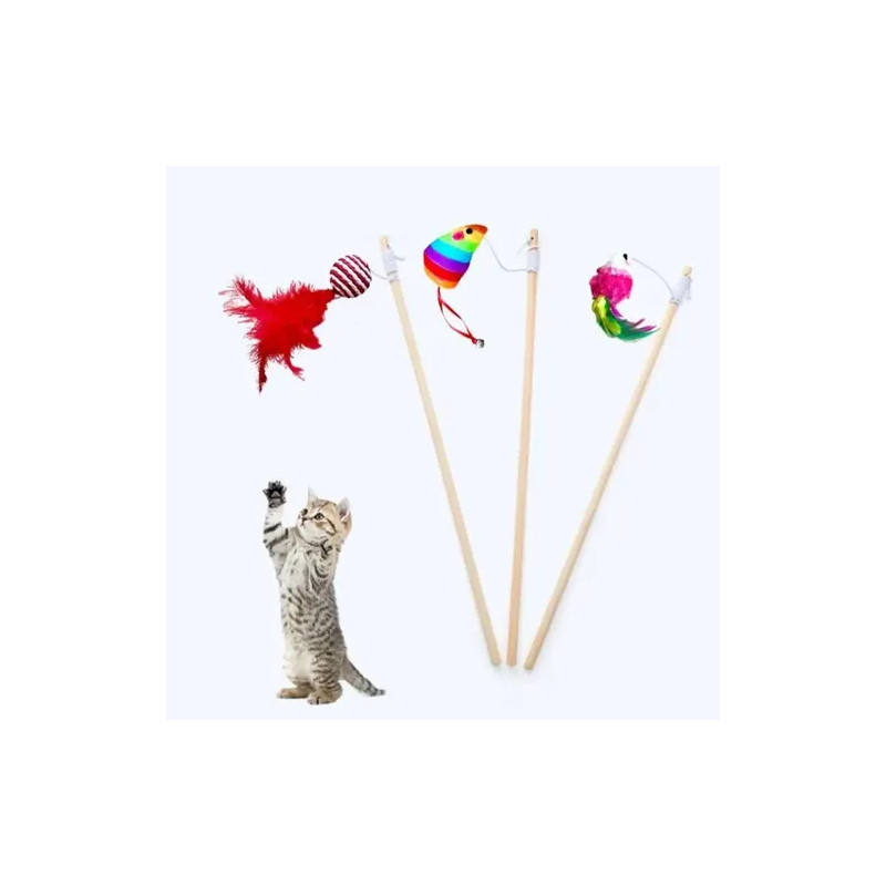 Varilla juguete interactiva para gatos con ratón o pelota