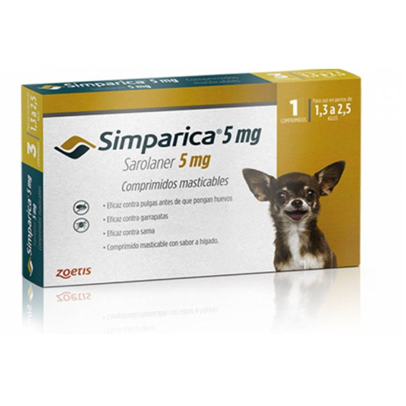 Simparica 5mg (1.3 a 2.5kg) 1 comprimido Simparica 5mg (1.3 a 2.5kg) 1 comprimido