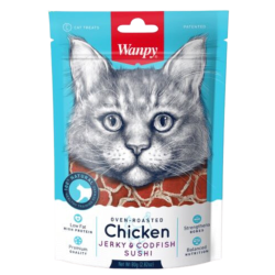 Wanpy CHICKEN JERKY & CODFISH SUSHI 80 gramos